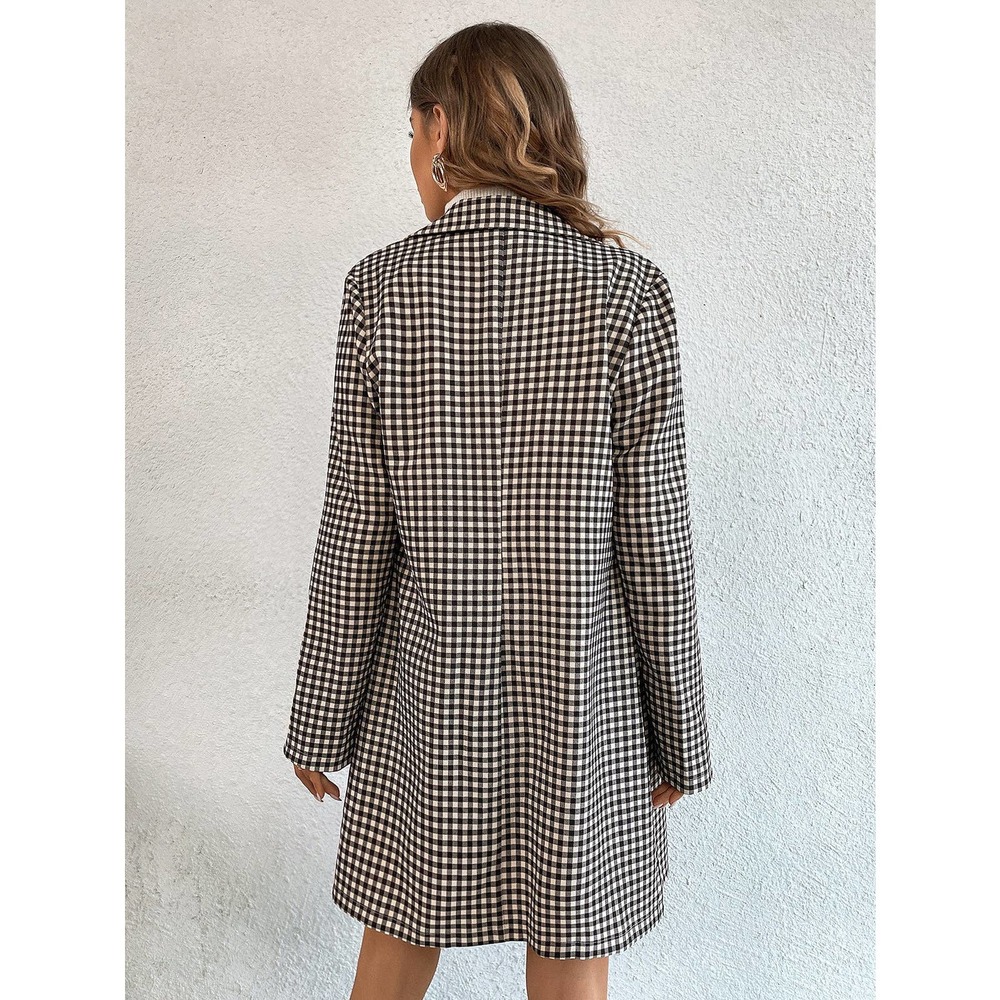 Gingham Print plaid oversized Blazer brown tan academia - Picture 2 of 6